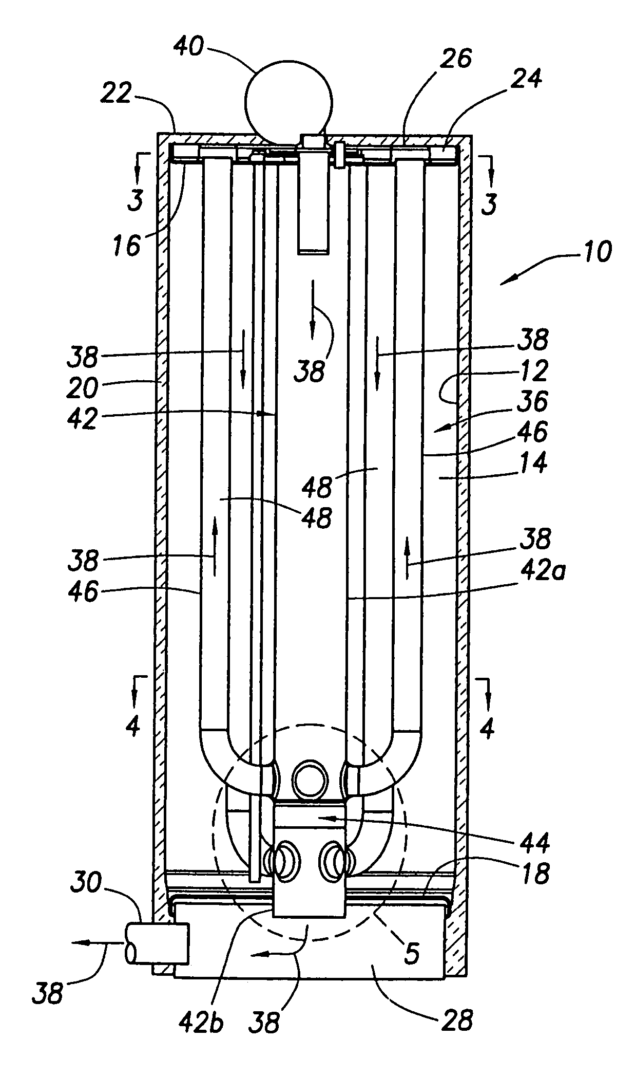 High efficiency, wet-base, downfired multi-pass water heater