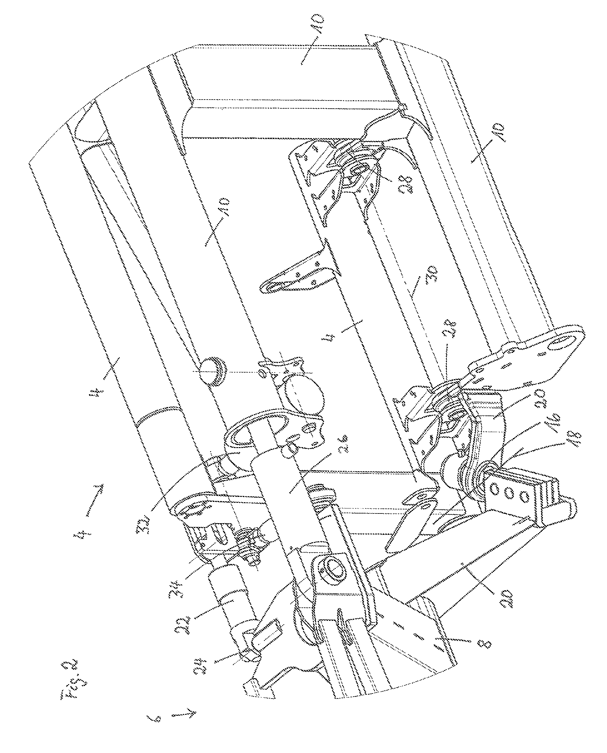 Header with center part and side parts adjustable relative to the center part