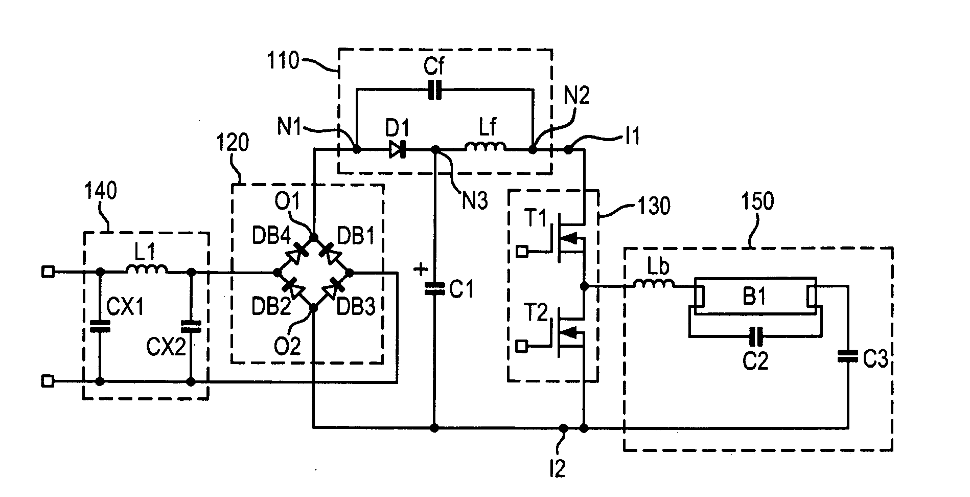 Power factor correction circuit of an electronic ballast