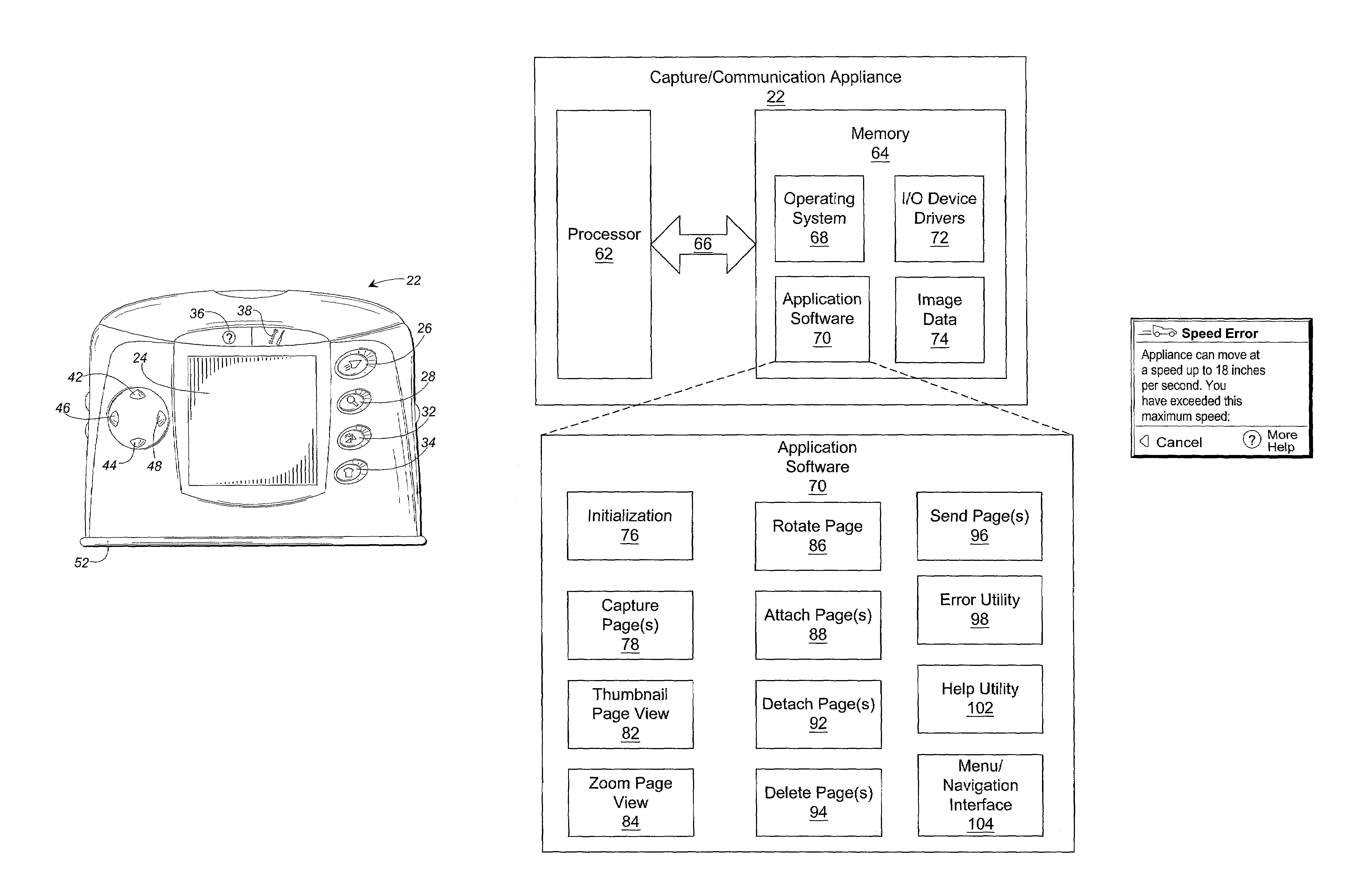 Appliance and method for capturing images having a user error interface