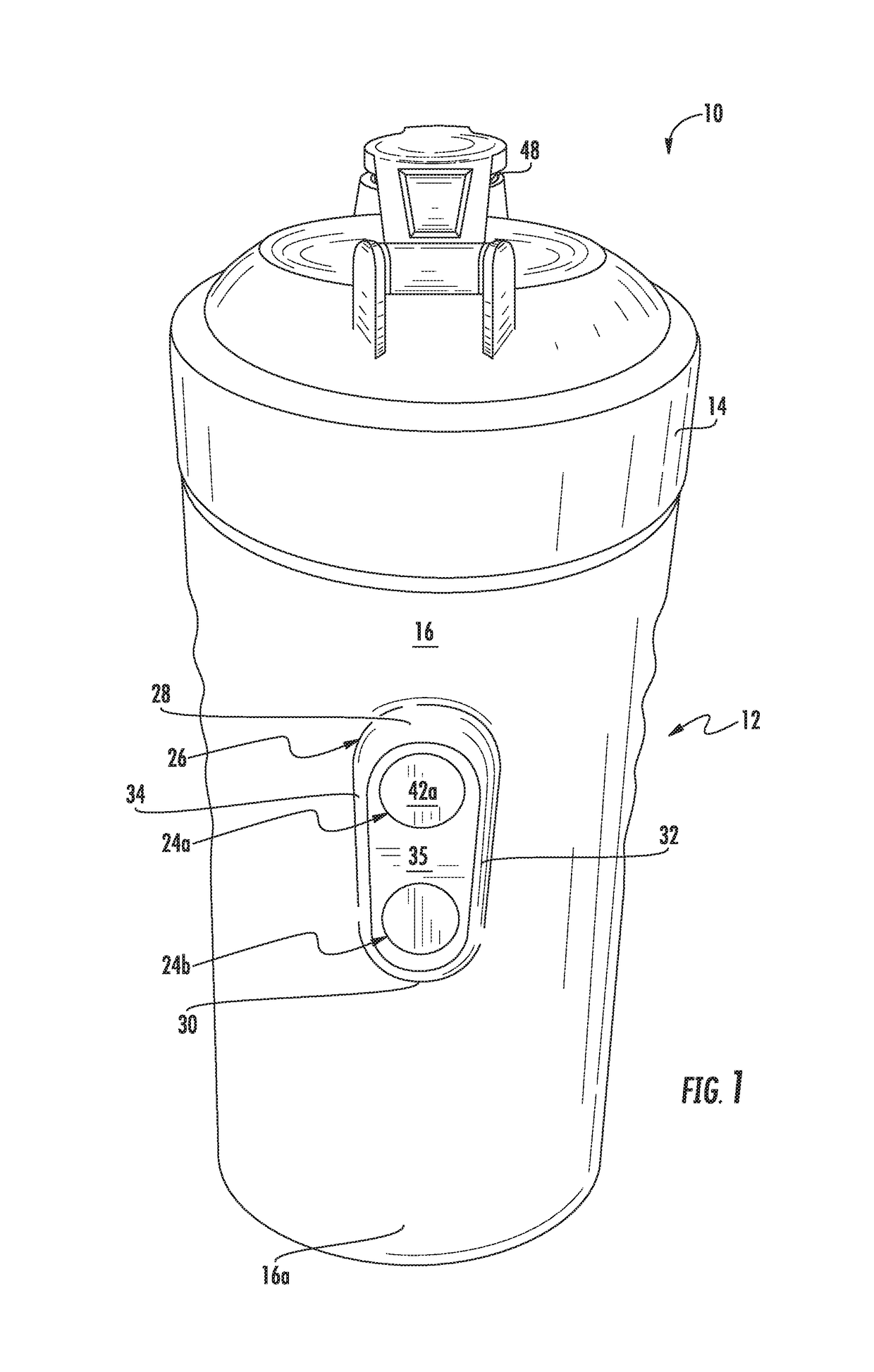 Shaker bottle with magnetic elements for temporary securement to exercise equipment