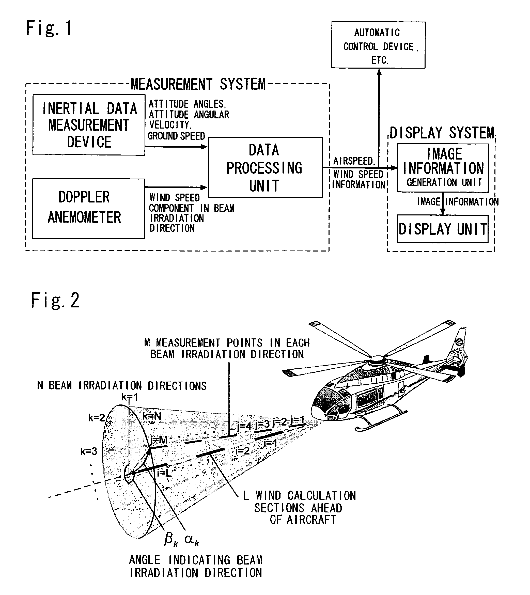 Airspeed / wind speed measurement device for aircraft, and display device for same