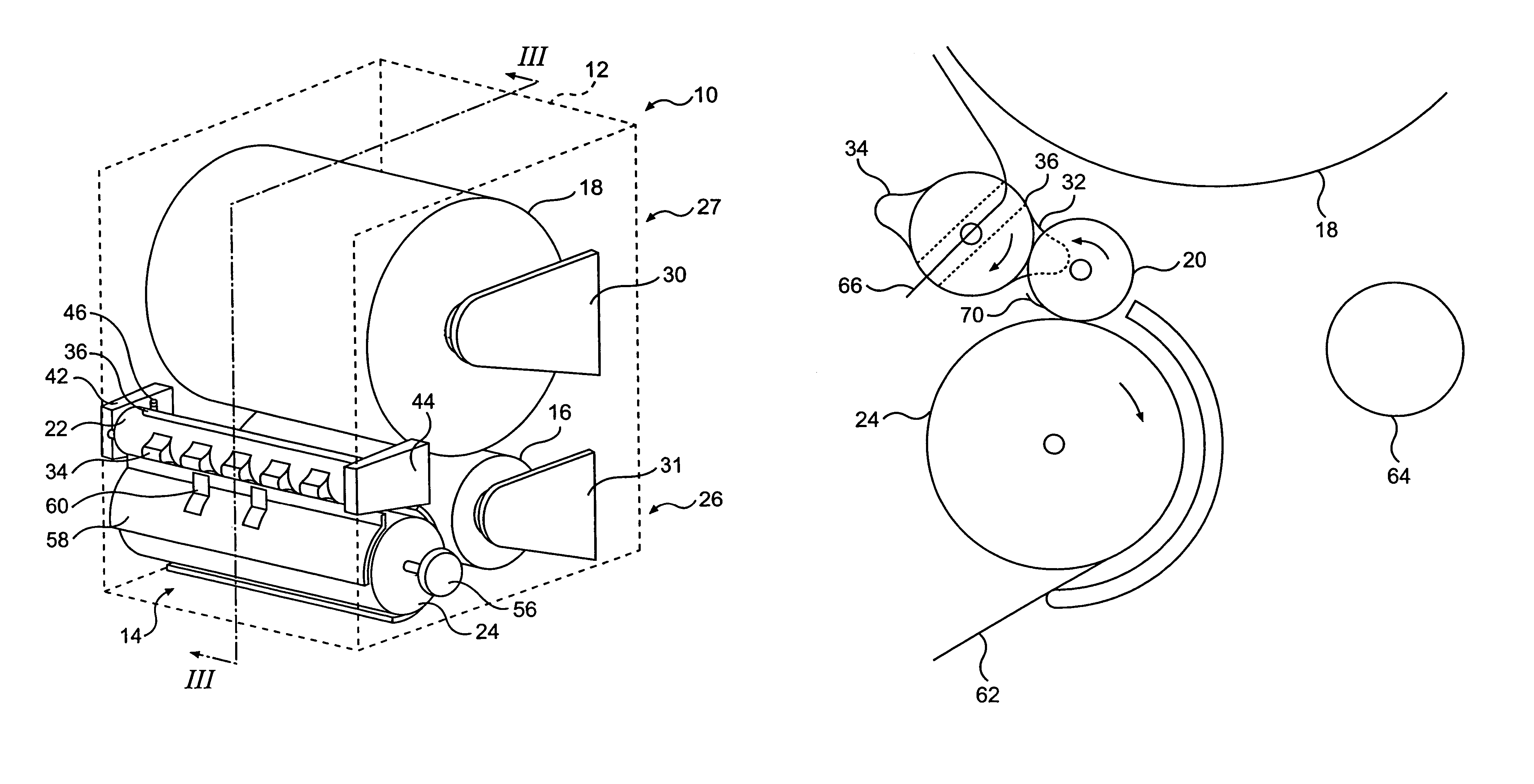 Sheet material dispenser with transfer system and method