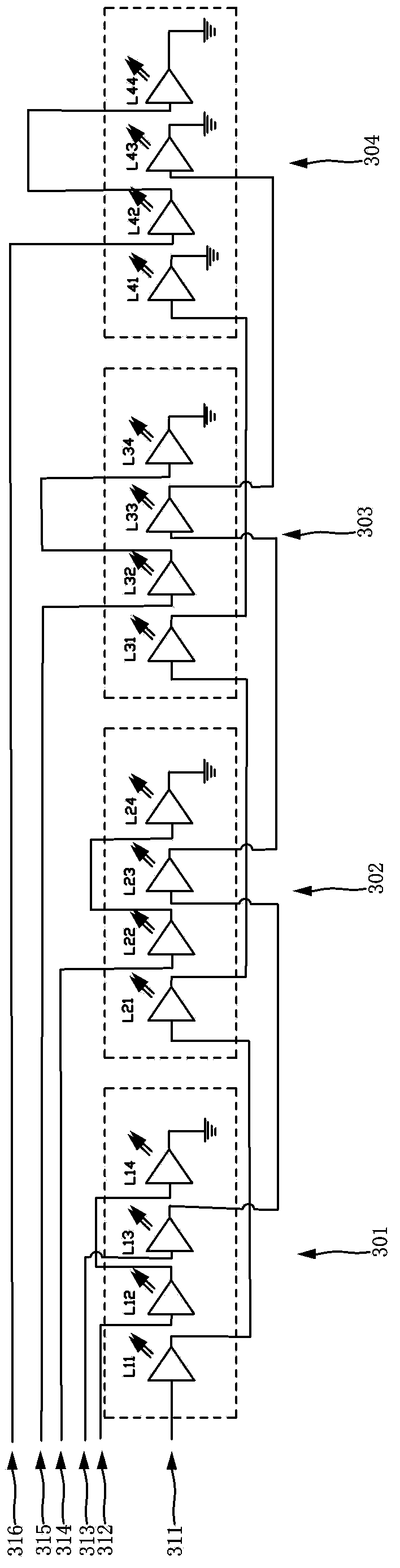 Line structure of LED (Light Emitting Diode) lamp bars