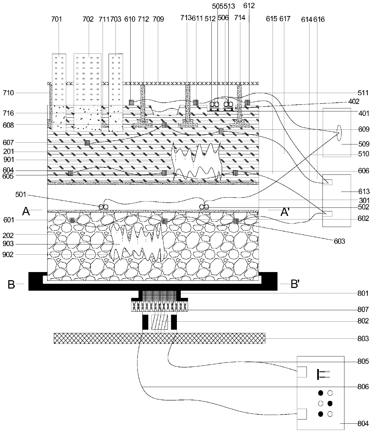 Model test device for long-term ground subsidence in high-density areas simulating complex vibration environments