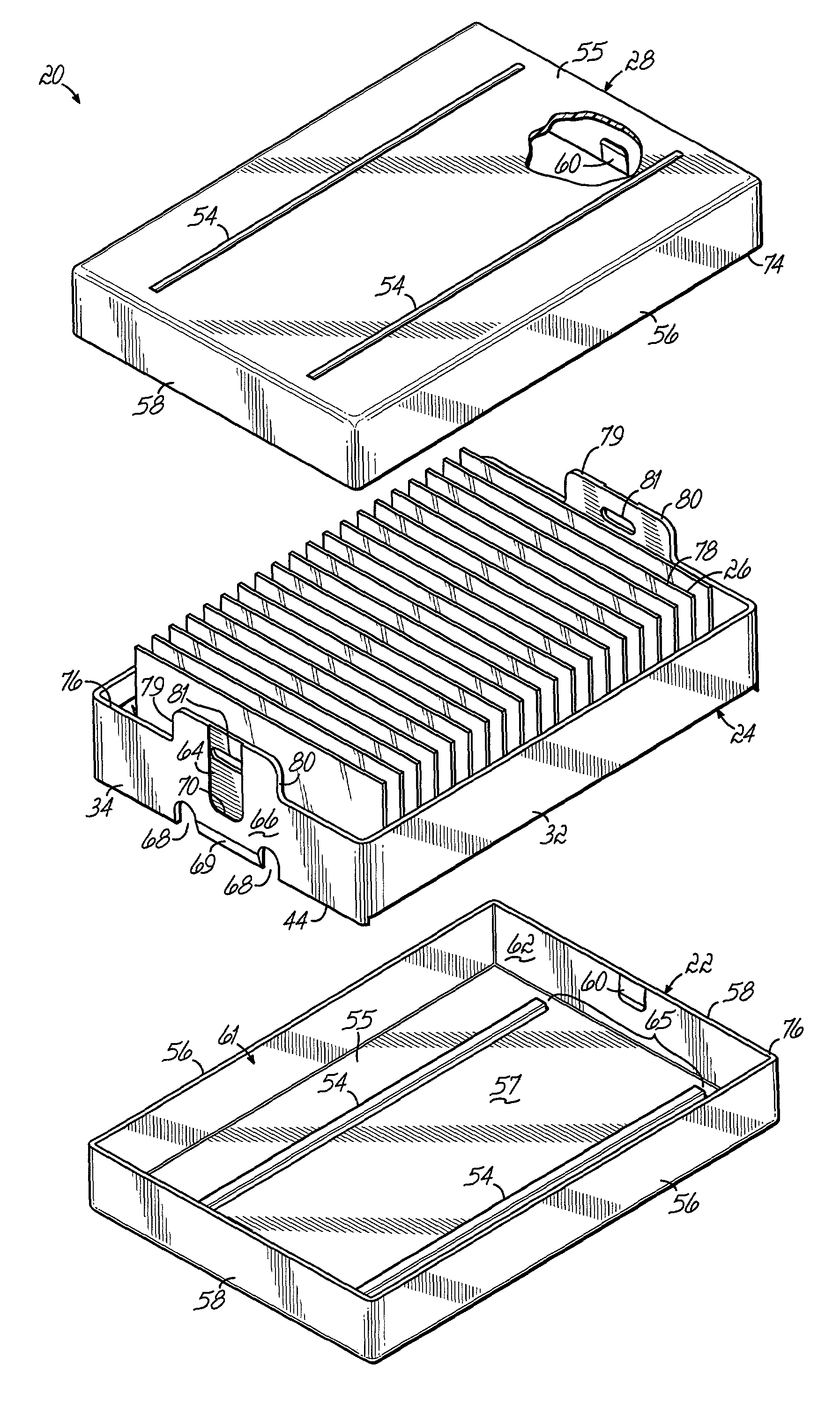 Slide case with removable rack