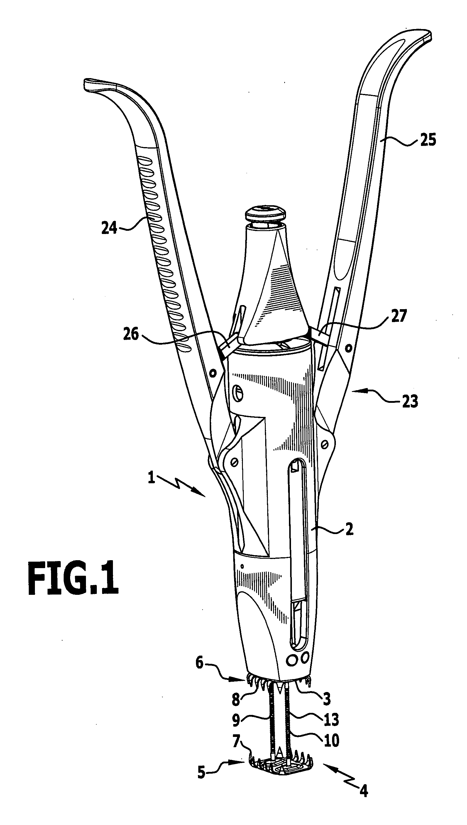 Surgical instrument for tensioning plate-shaped engaging elements with respect to each other