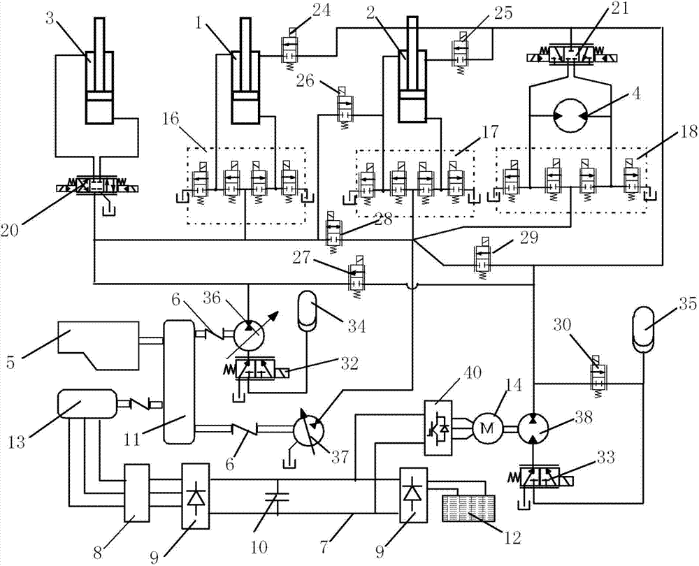 Active and passive compound control system for hybrid power hydraulic excavator