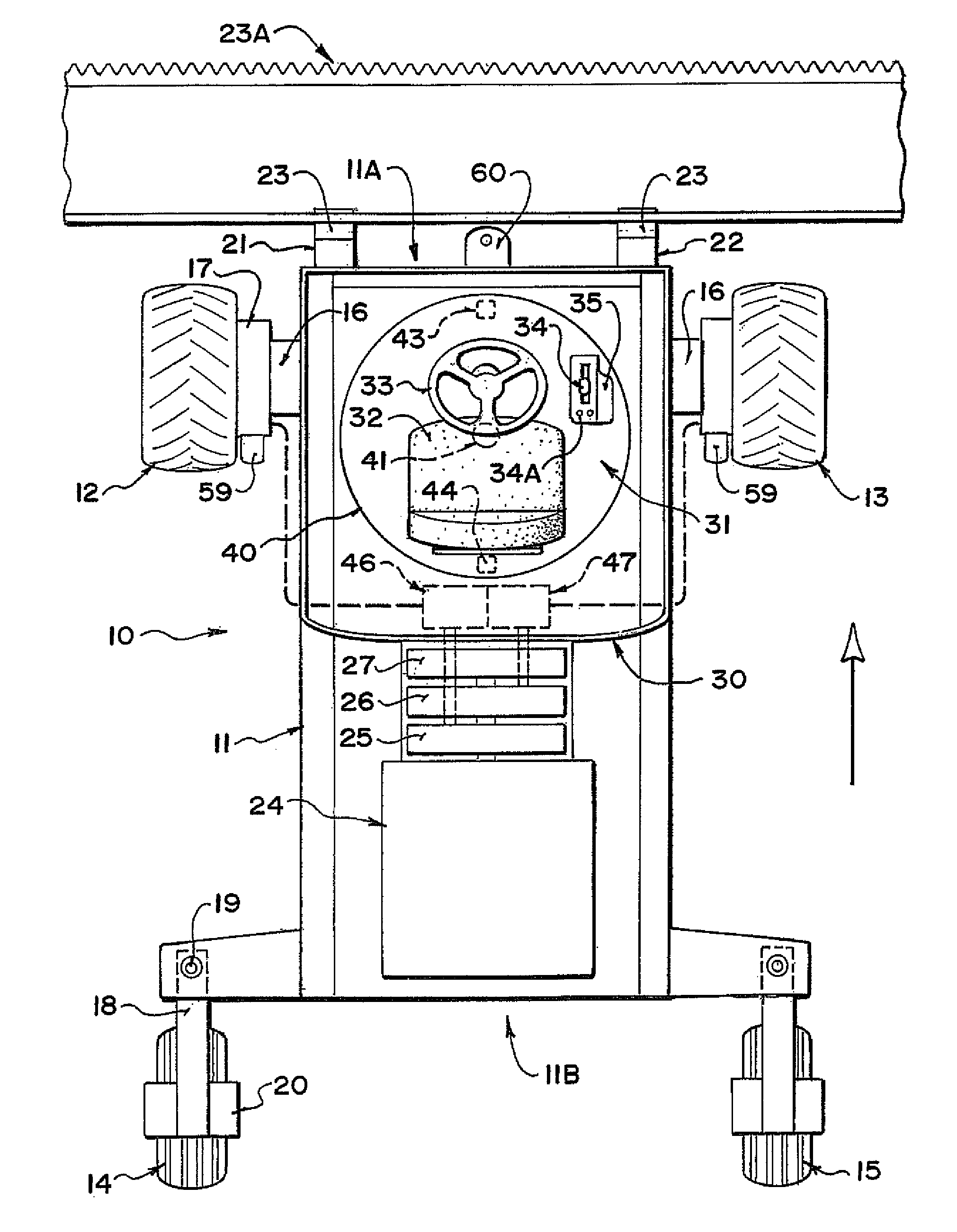 Tractor with automatic steering arrangement