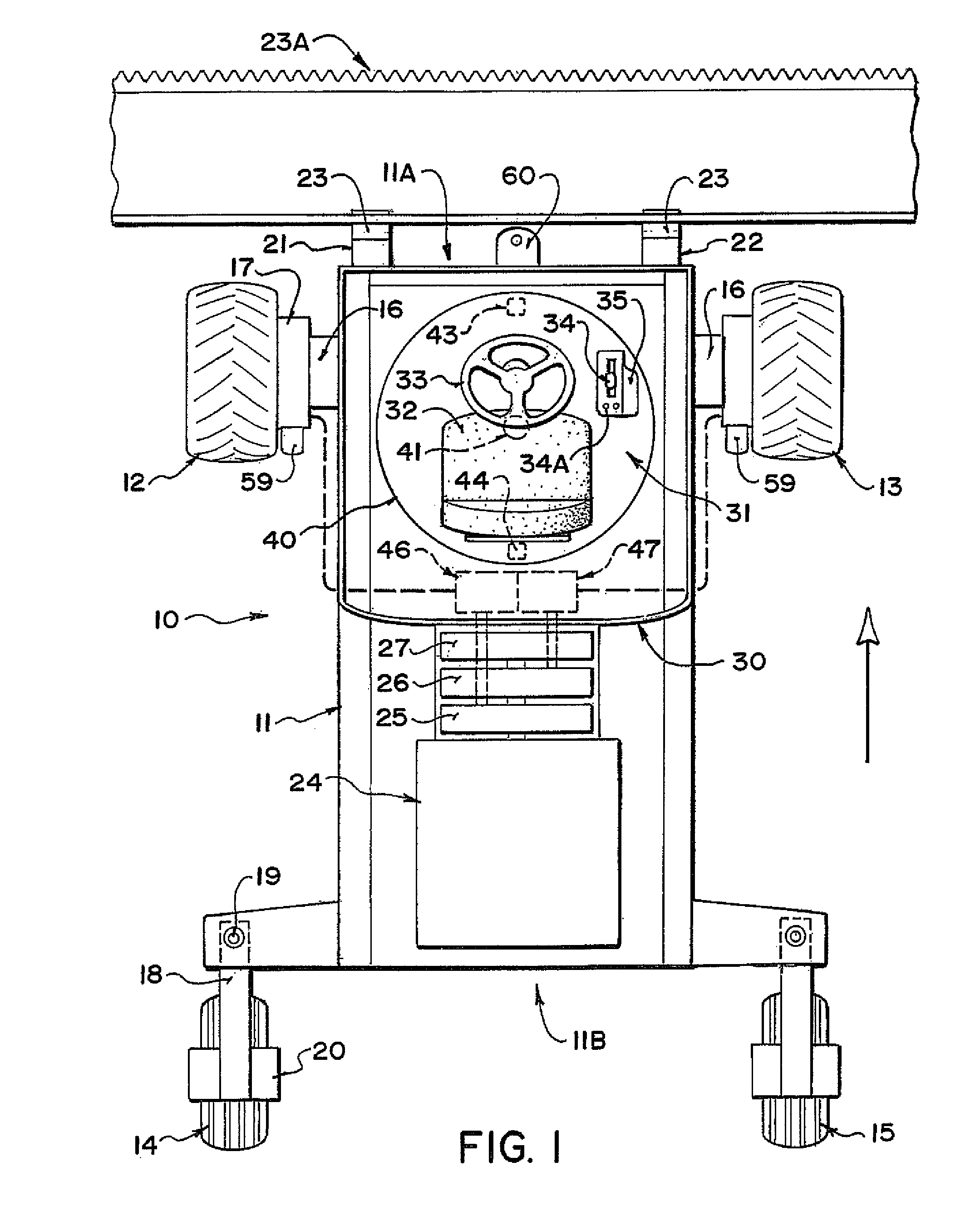 Tractor with automatic steering arrangement