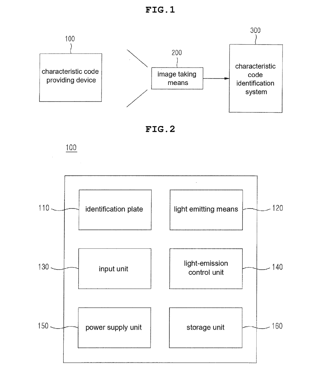 Code providing device and code identification system using light emitting means or color information