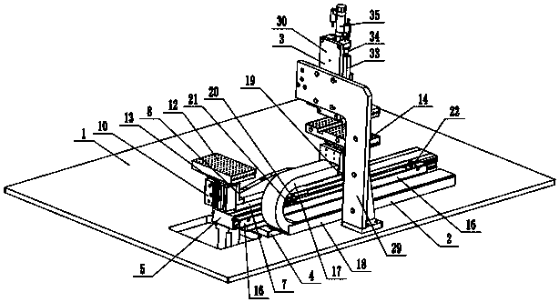 Rubber bag conveying and bag opening device for packaging attaching electronic clamp