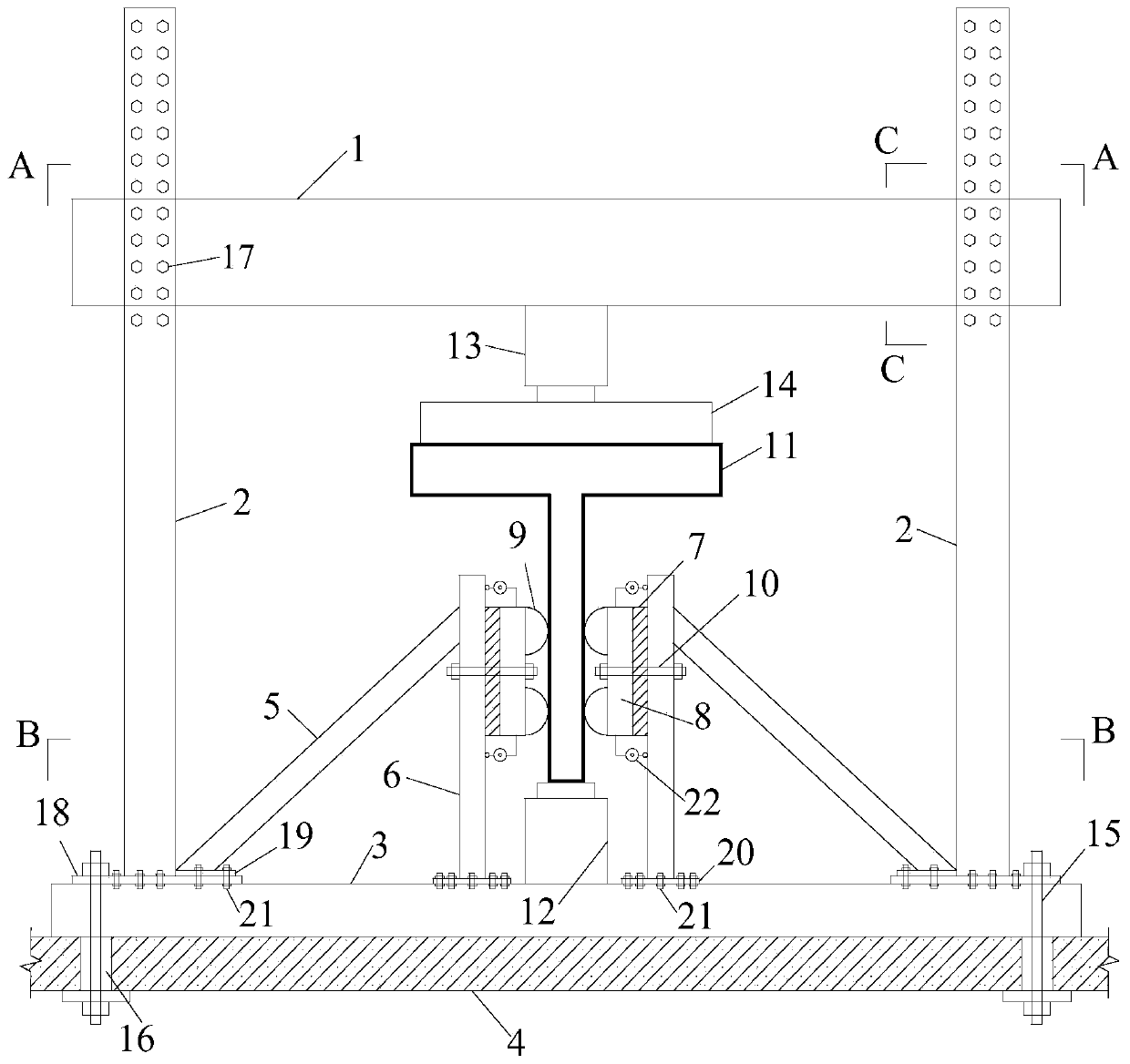 Assembly-type anti-instability test loading device for T-shaped beam and test method thereof