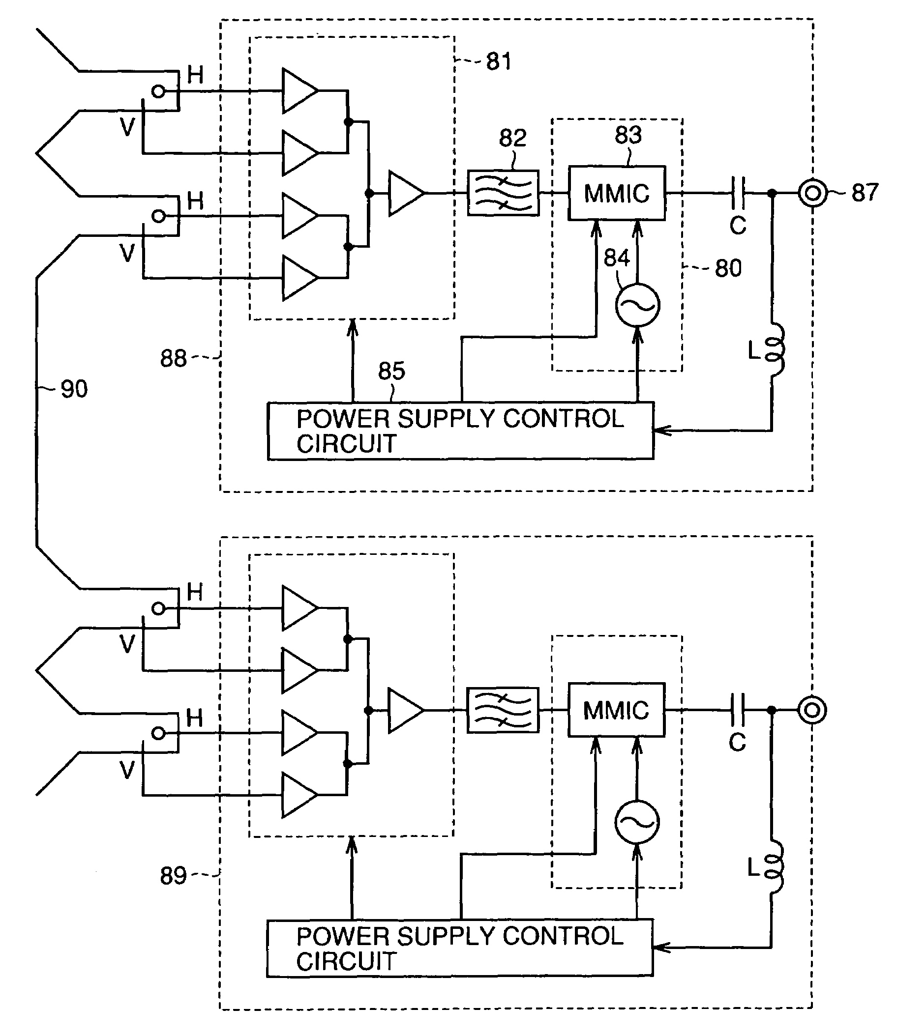 Satellite broadcasting receiver receiving signal radio waves two broadcasting satellites