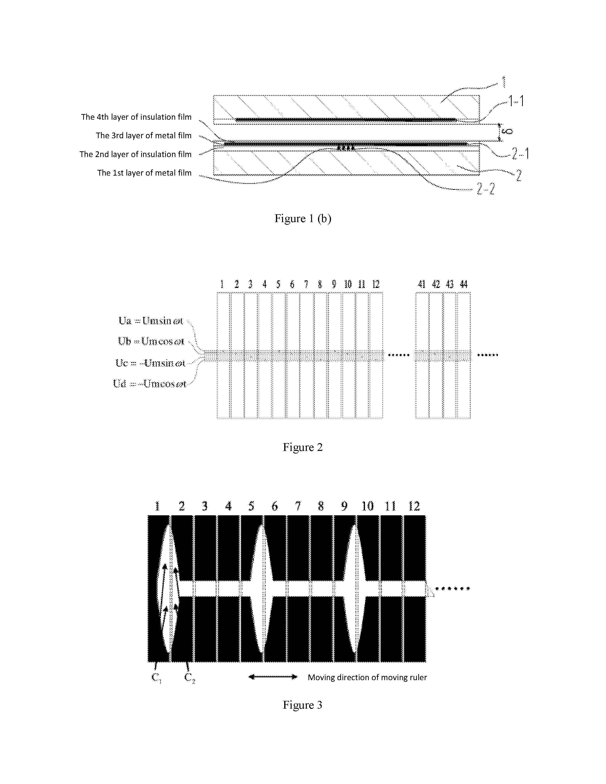 Electric field time-grating linear displacement sensor based on single row multilayer structure