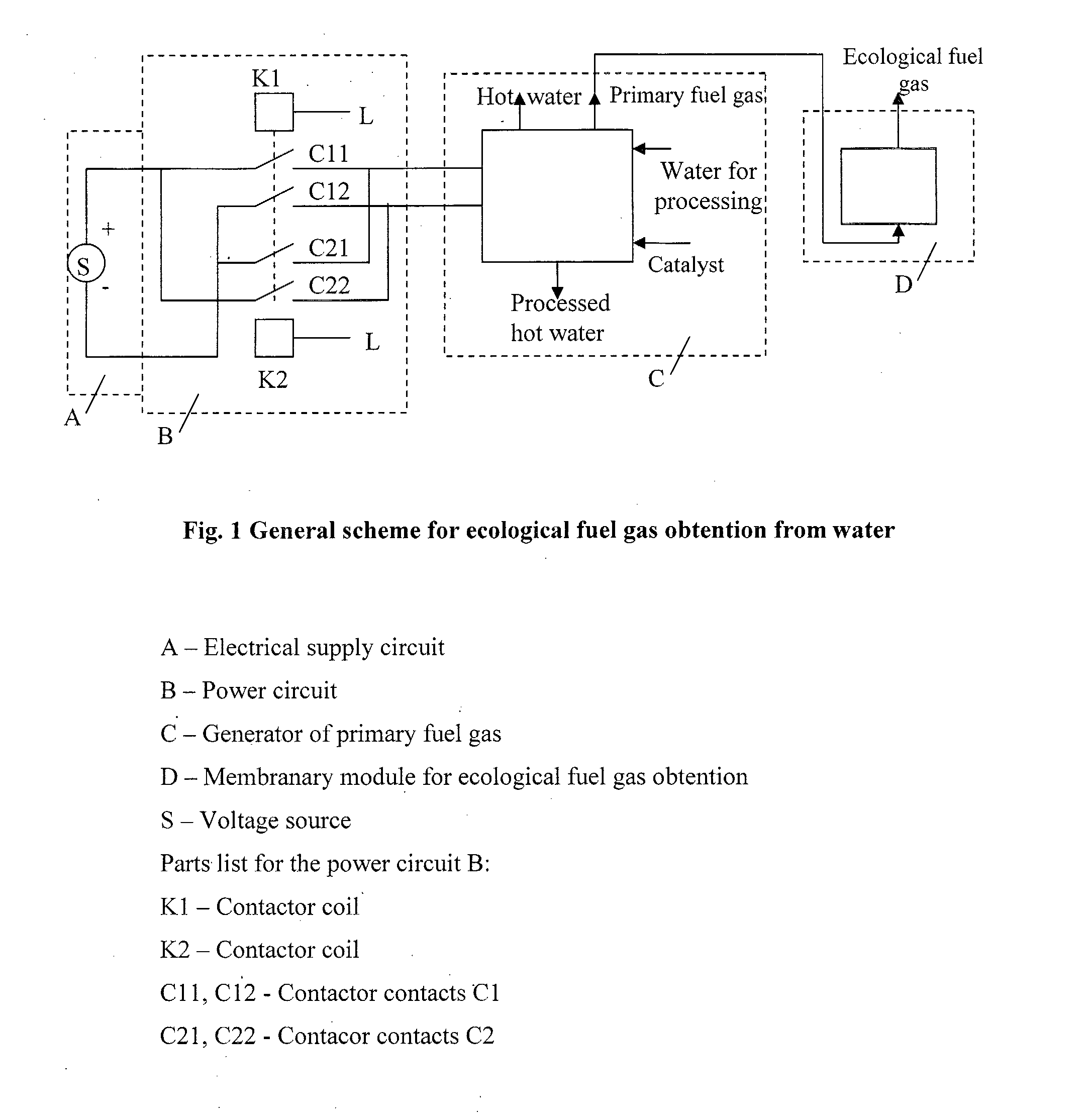 Membrane electro - catalytic system and process for obtaining fuel gas from water