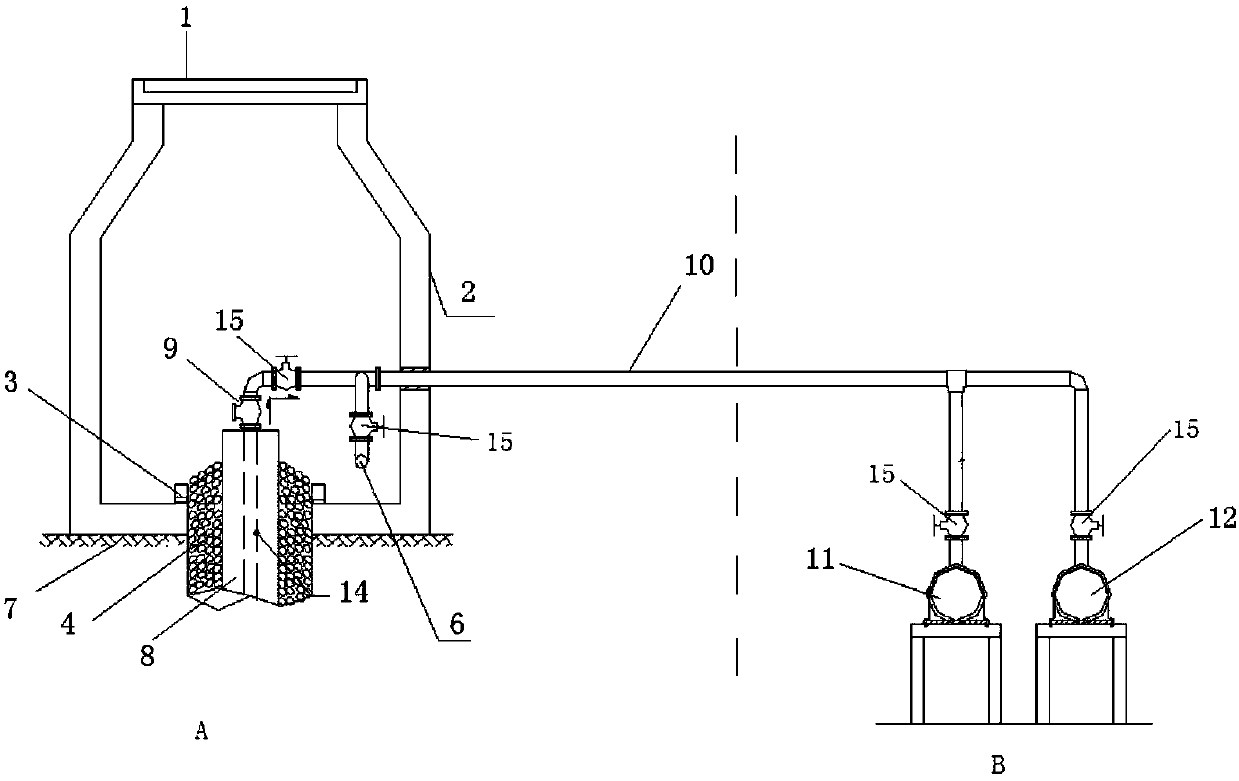 A water collection and return combined well structure with the filter tube moving down