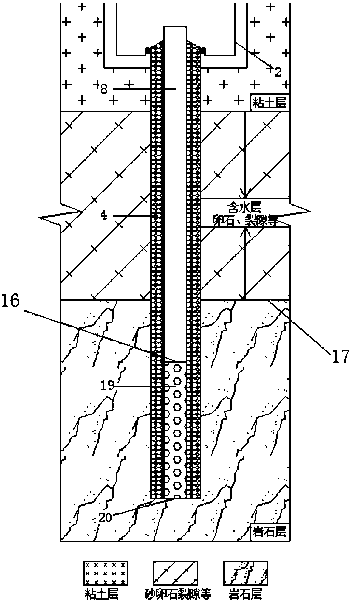 A water collection and return combined well structure with the filter tube moving down