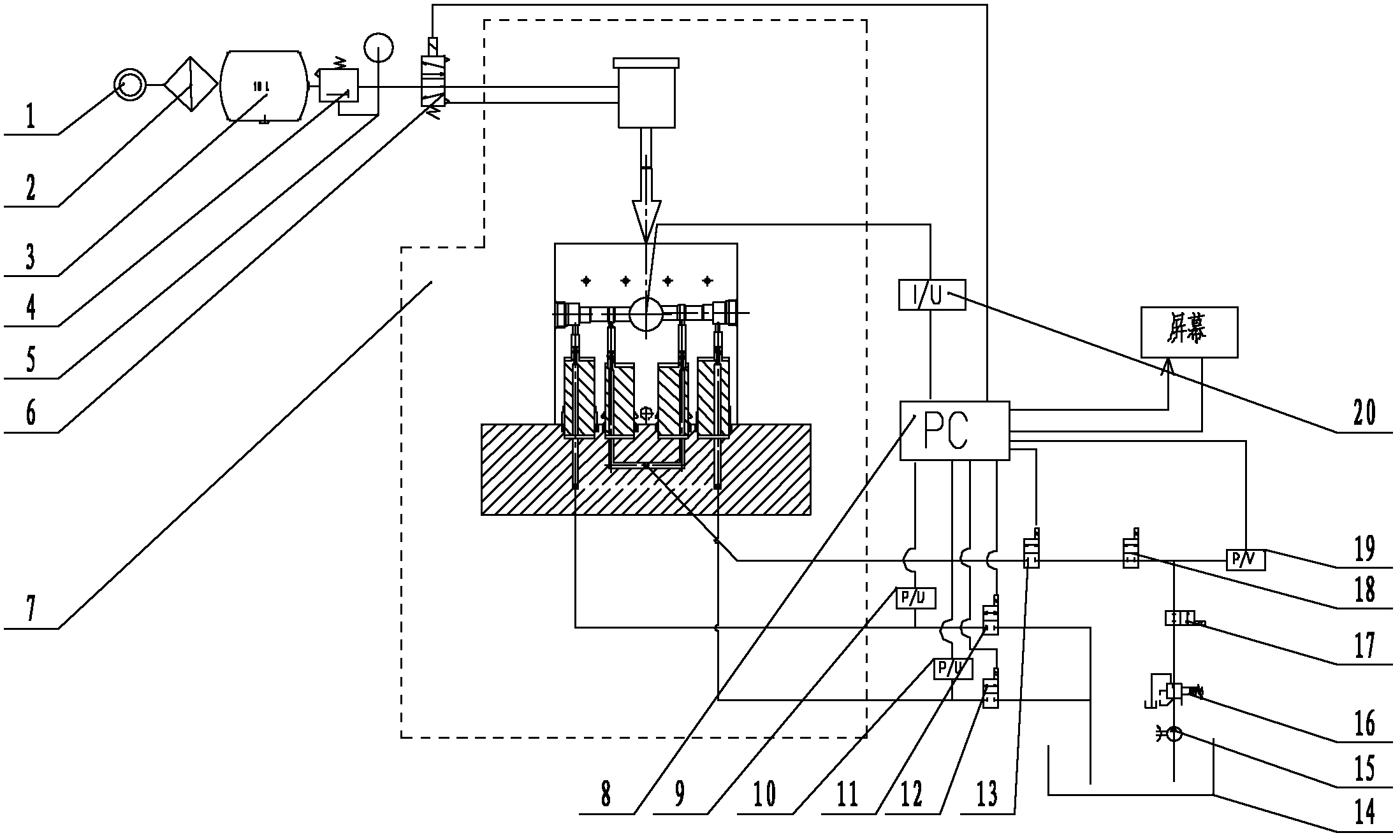 Plunger pump performance test board used for ABS (Anti Lock Brake System) pressure regulator