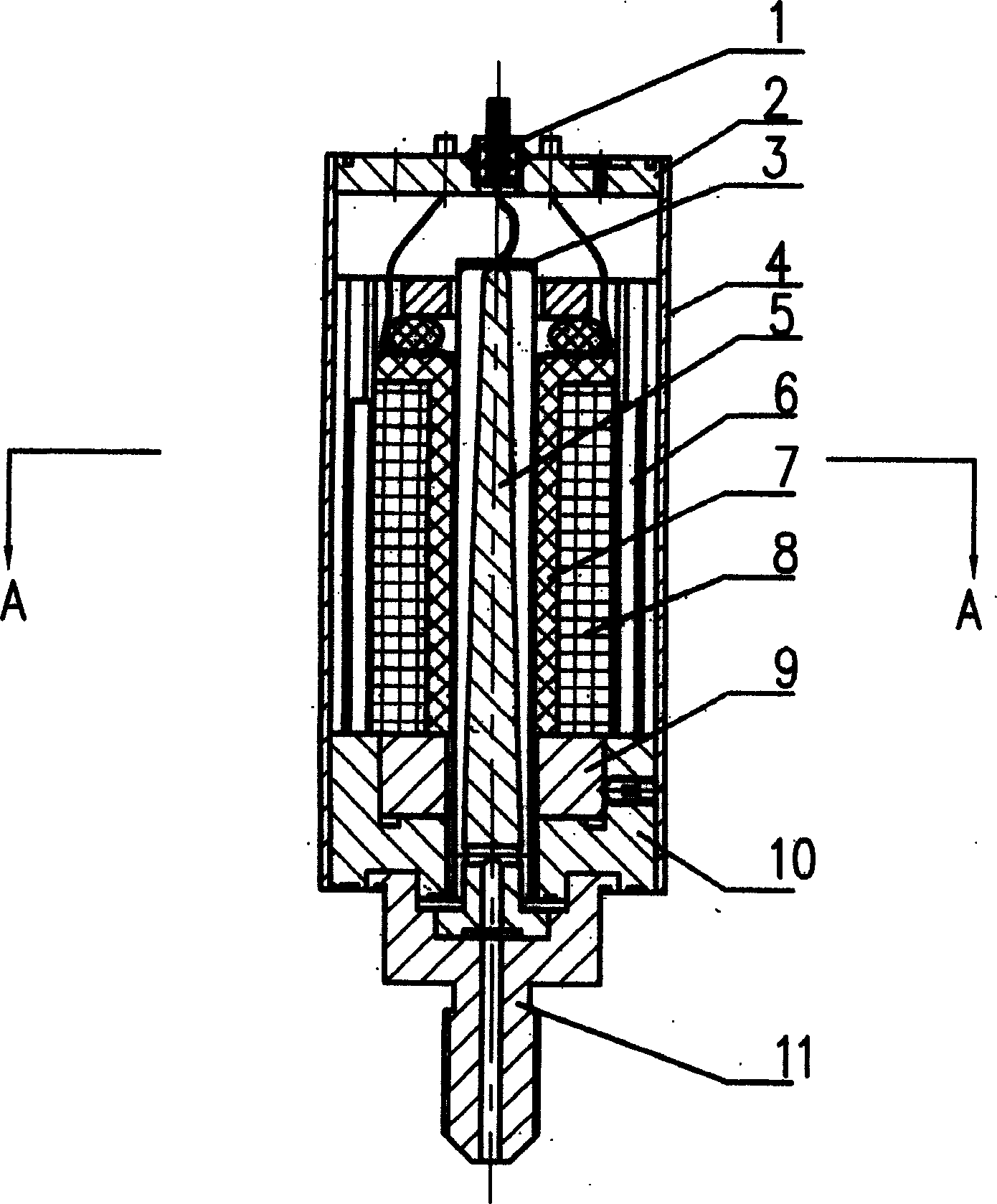 Pressure sensor of magnetic excitation vibrating cylinder