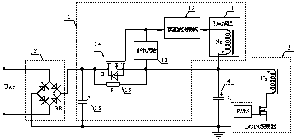 A power-on surge current suppression circuit applied to switching power supply