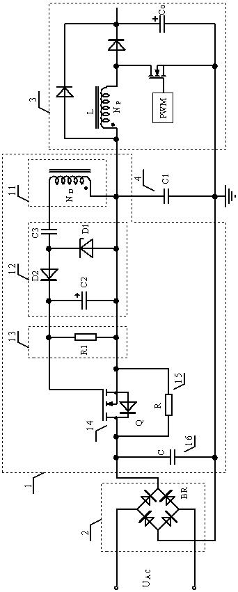 A power-on surge current suppression circuit applied to switching power supply