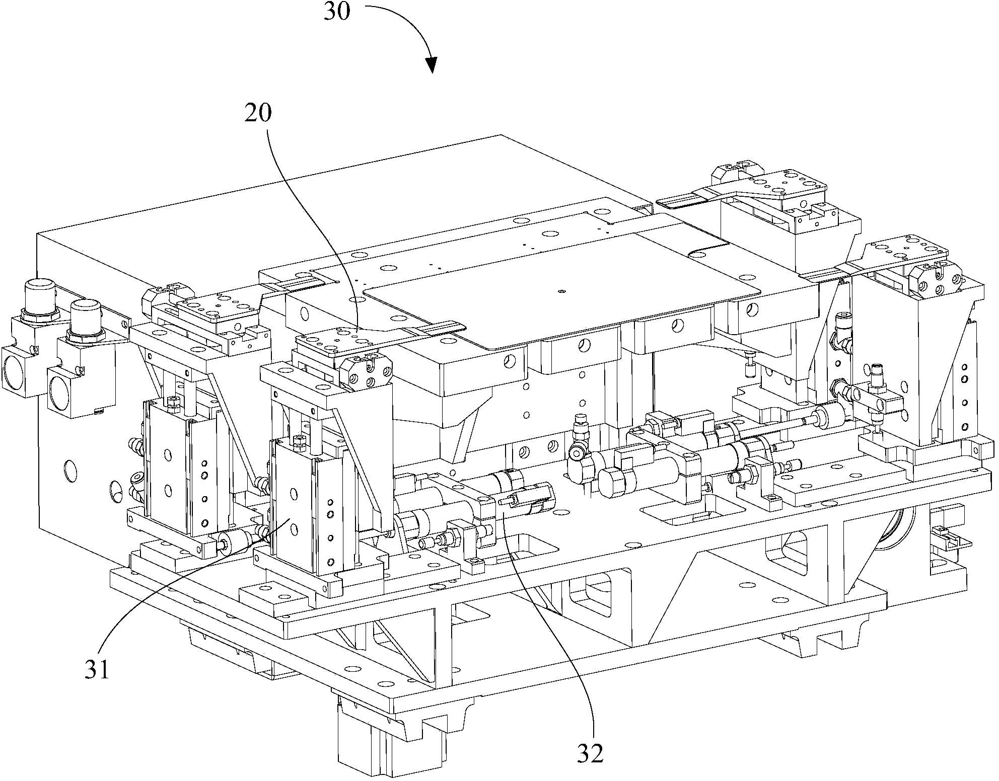 Lamination stacking machine of laminated type power battery and piece pressing mechanism thereof