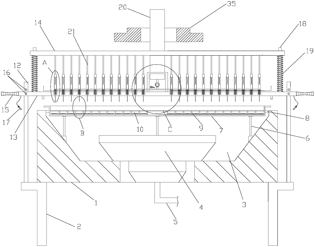 Injection device for simple dumpling fryer and simple dumpling fryer