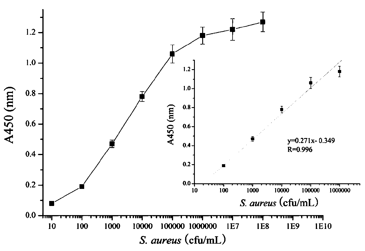 Staphylococcus aureus colorimetric sensation detection method based on aptamer recognization-HCR (hybridization chain reaction) and application of method