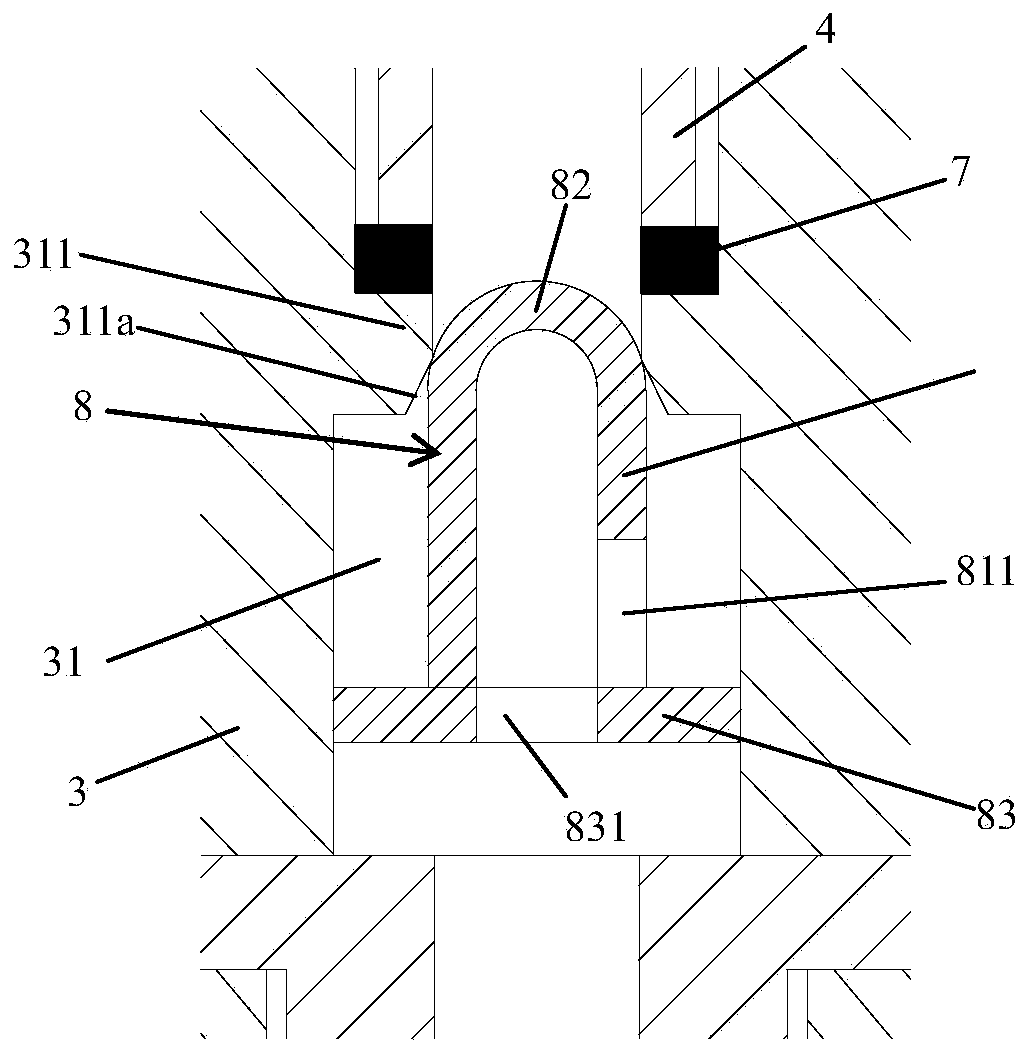 Reverse flow stopping adhesive injecting head