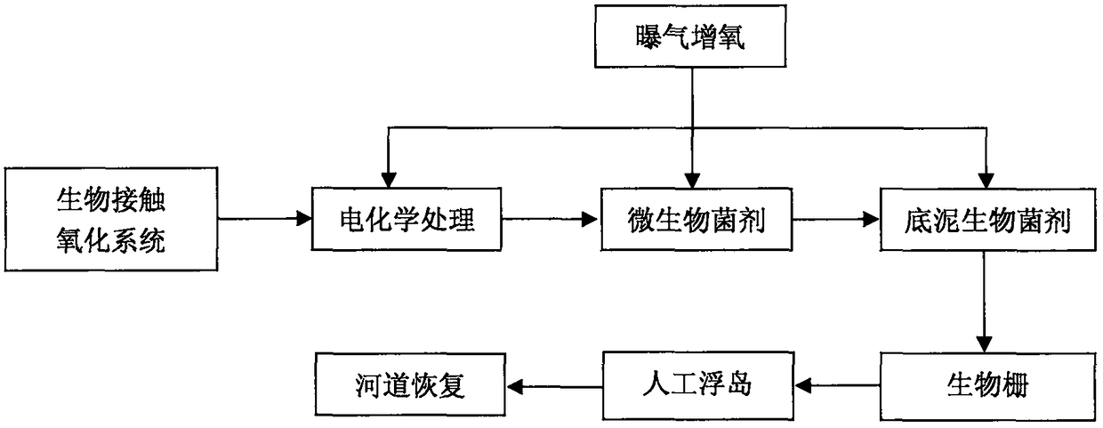 Method for treating black and smelly rivers by electrochemistry combined with biological ecology