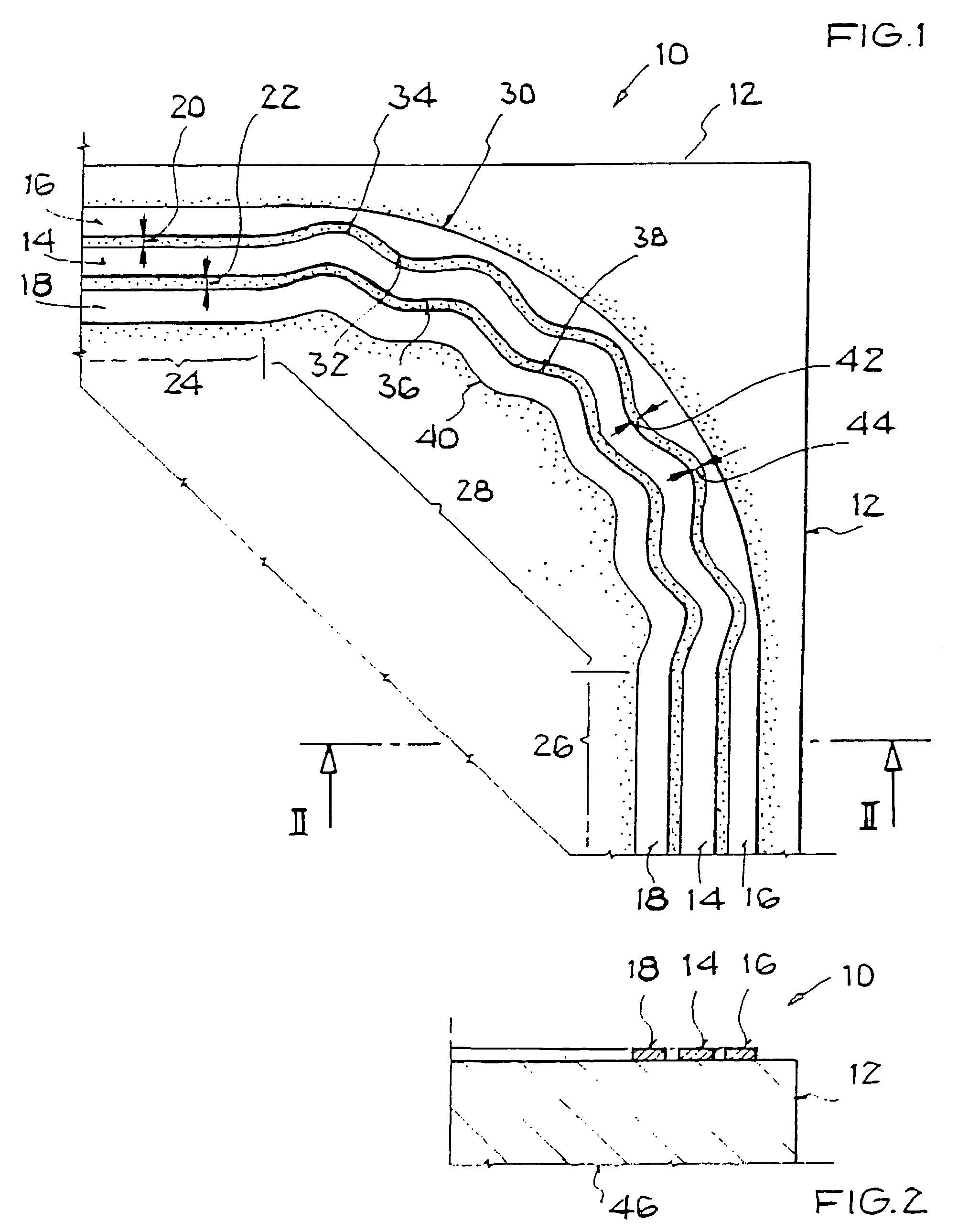 Planar microwave line having microstrip conductors with a directional change region including a gap having periodic foldings