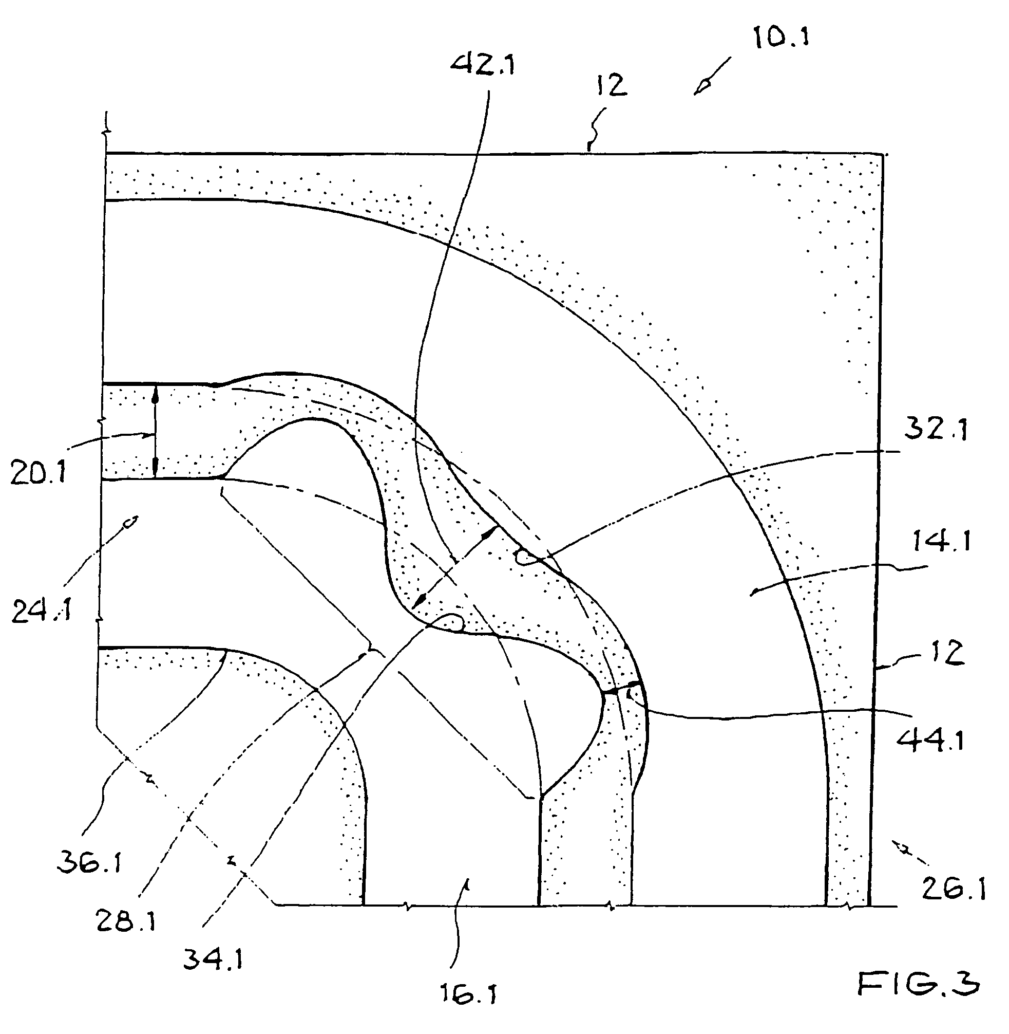 Planar microwave line having microstrip conductors with a directional change region including a gap having periodic foldings