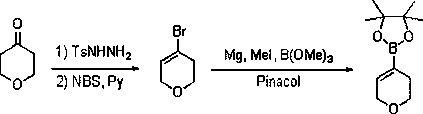 Method for synthesizing 3, 6-dihydro-2H-pyrazine (thiazine) furan-4-boric acid ester