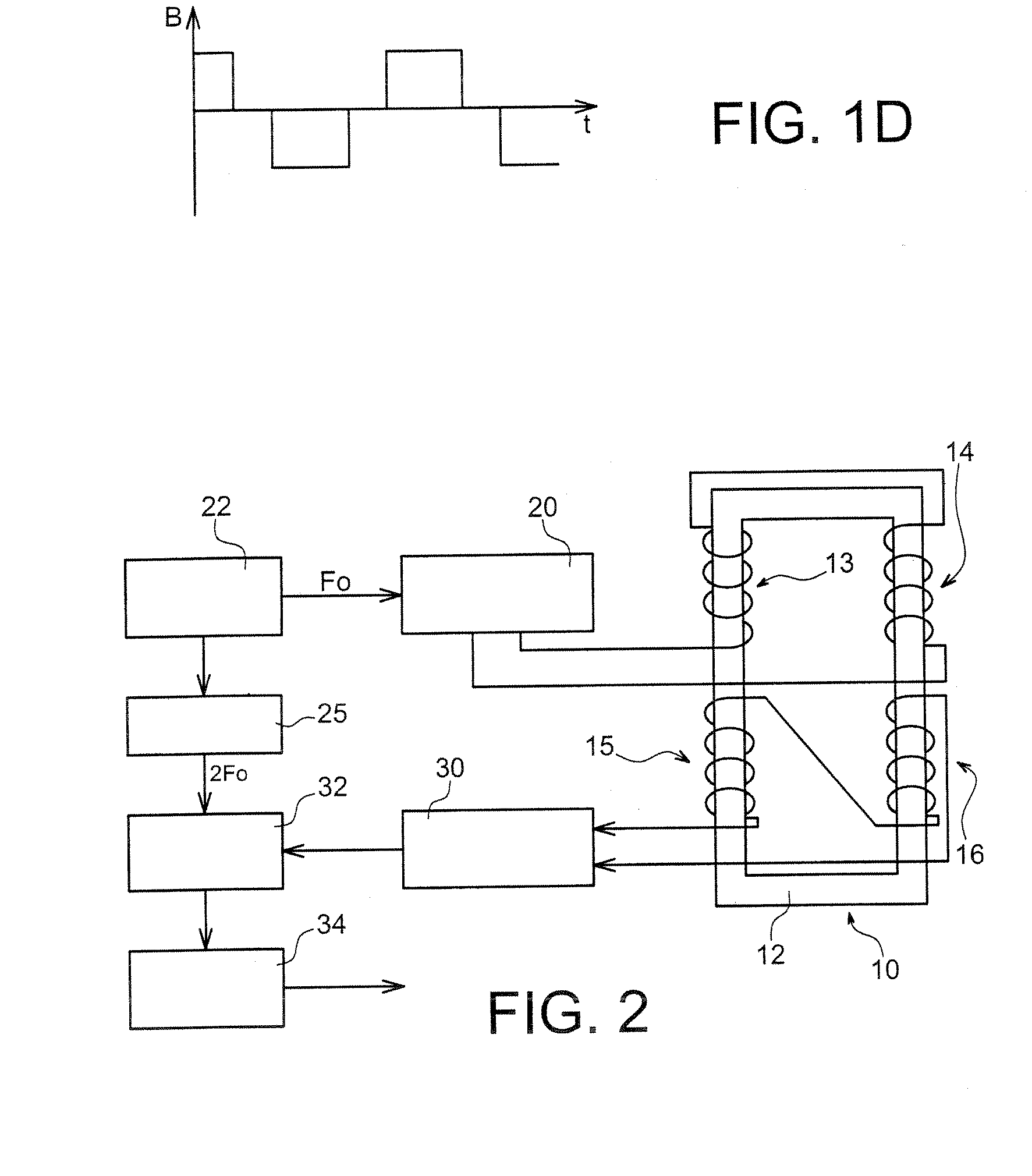 Pulsed excitation and sampled detection fluxgate type magnetometer