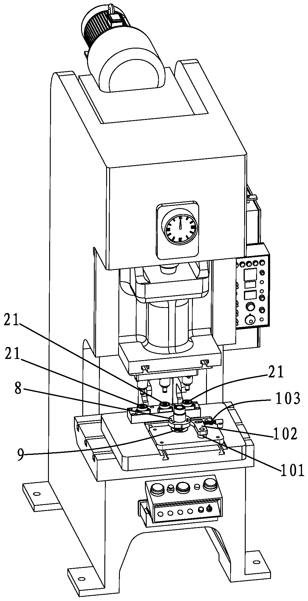 Punching device for square end plate