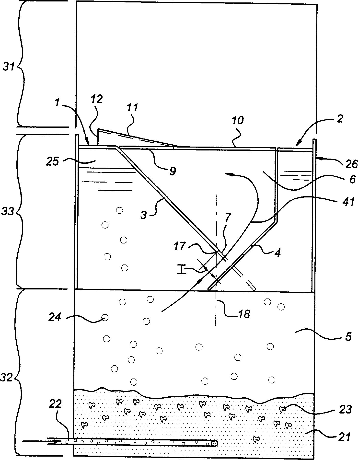 Three-phase separator and device for biological sewage purification