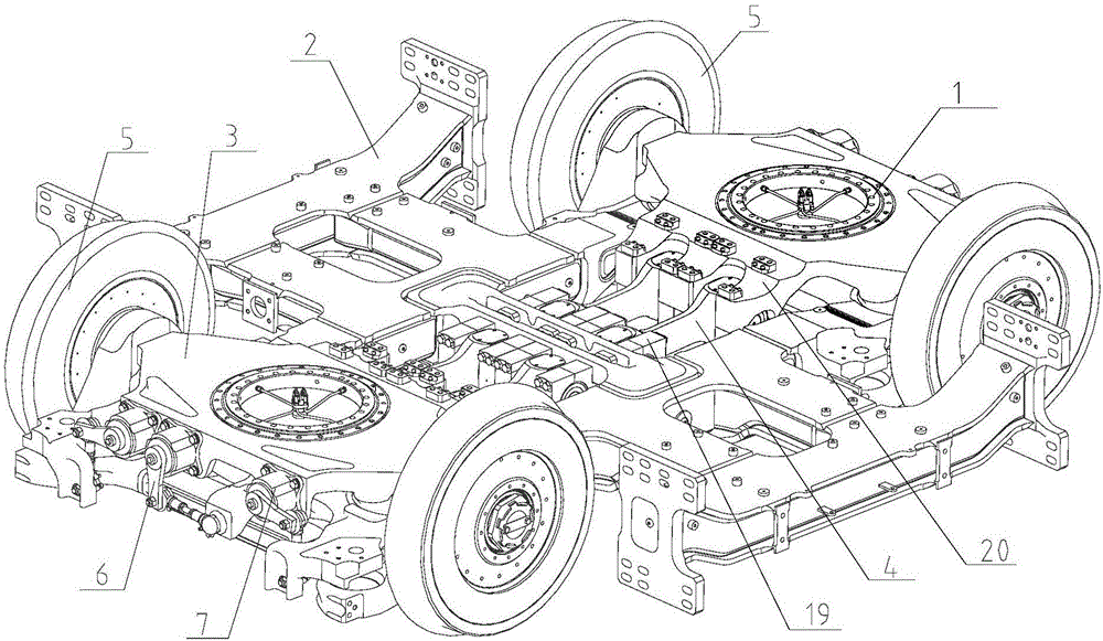 Bogie frame for low-floor hinged type railway vehicle and bogie