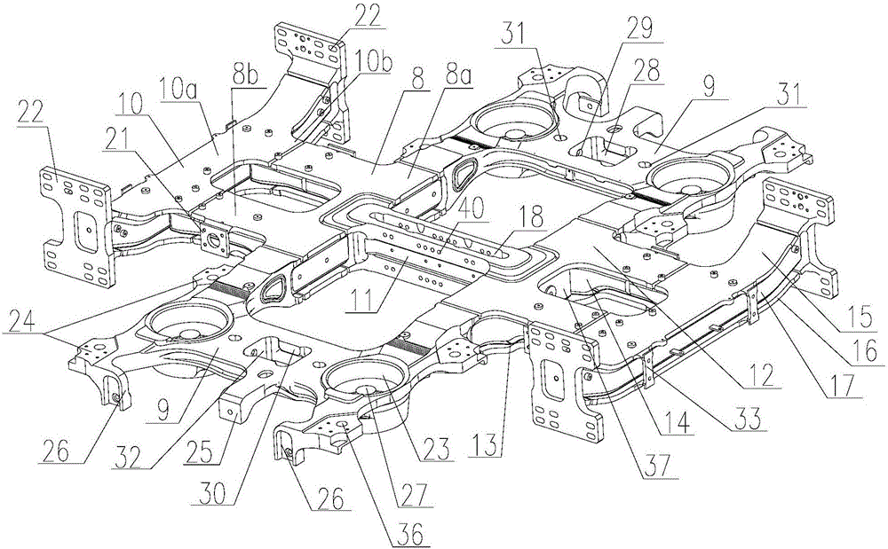 Bogie frame for low-floor hinged type railway vehicle and bogie