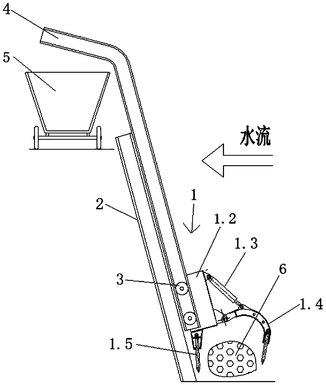 Trash rack with trash cleaning grab bucket