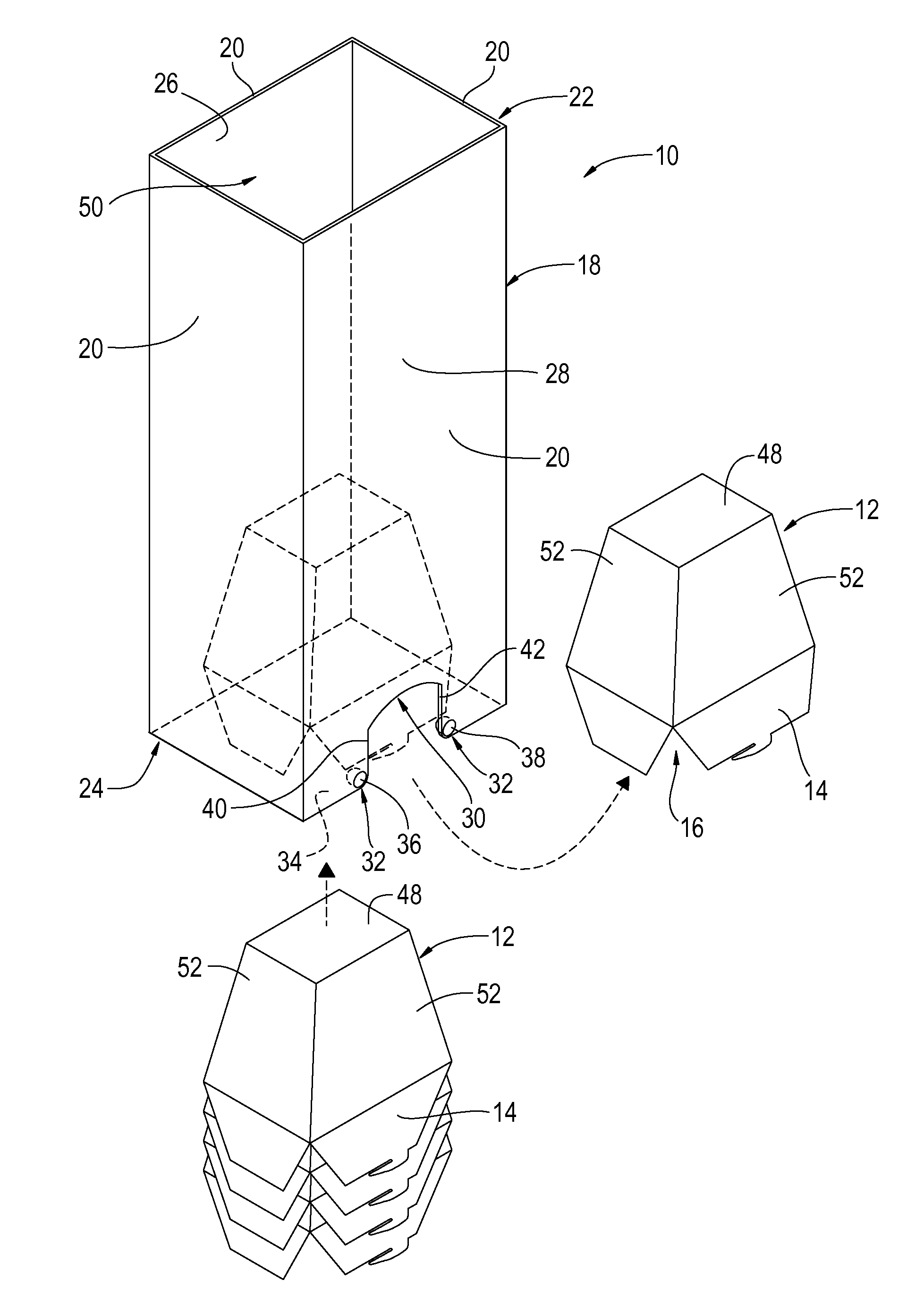 Apparatus for Dispensing Stackable Box Food Containers