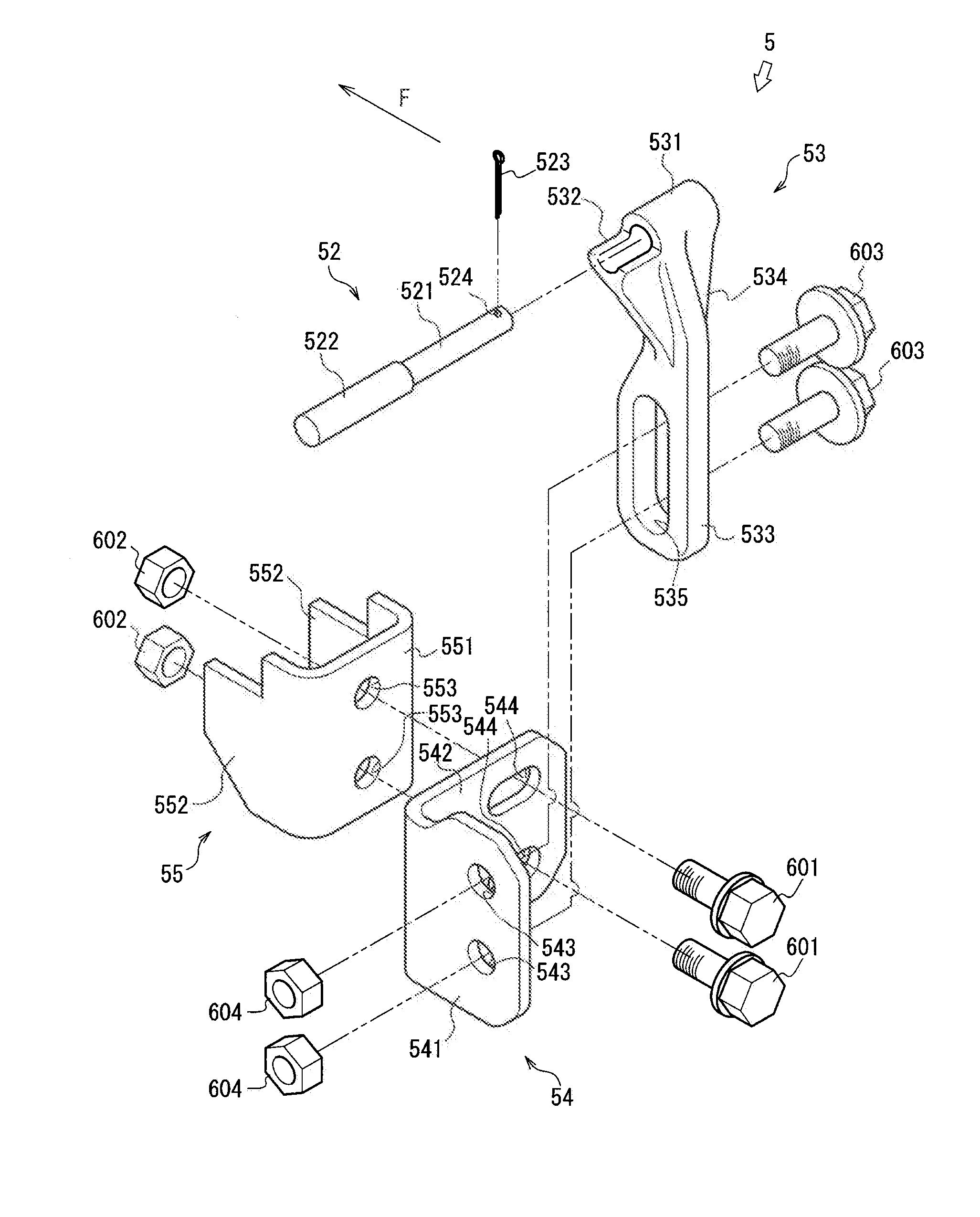 Attaching structure for door of working vehicle