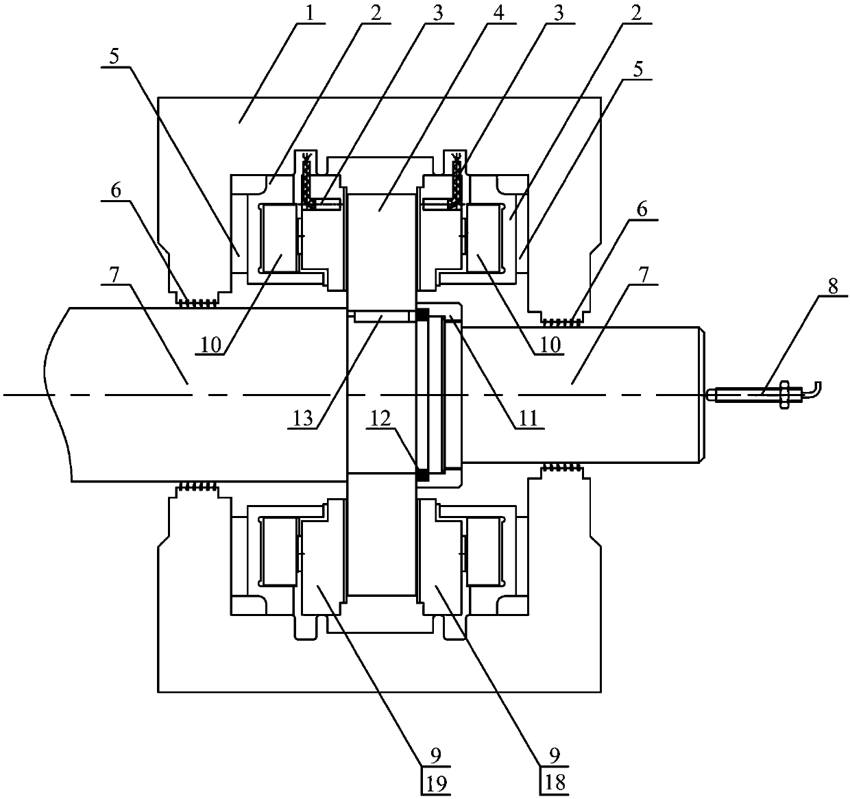 Shaft displacement fault self-healing adjusting device for centrifugal compressor