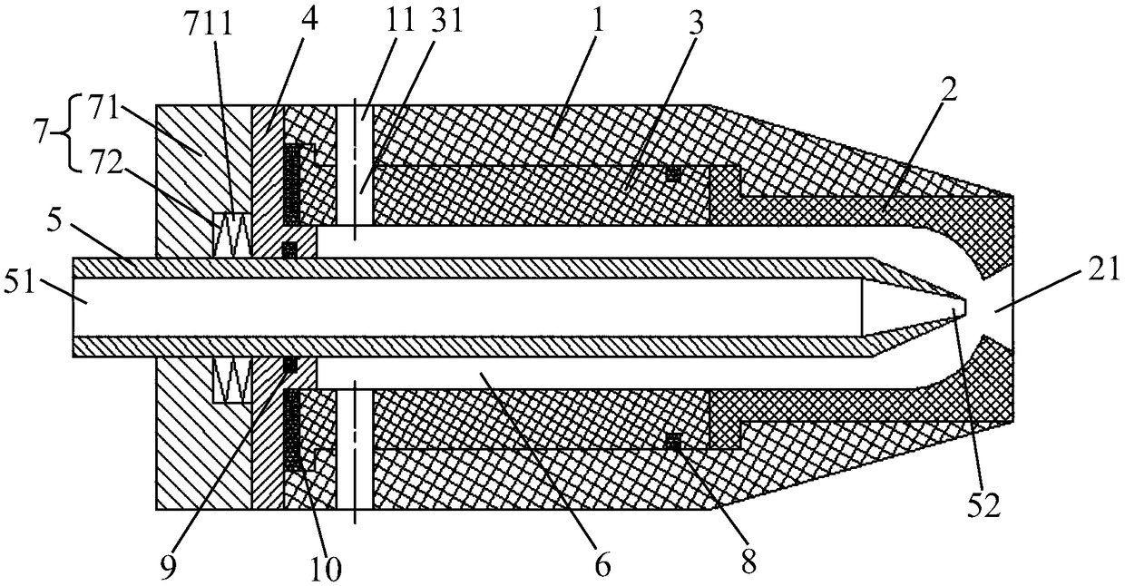 Outer mixing double fluid fan-shaped spray nozzle