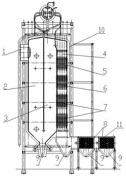 Vertical single-drum refuse-incinerating waste heat boiler