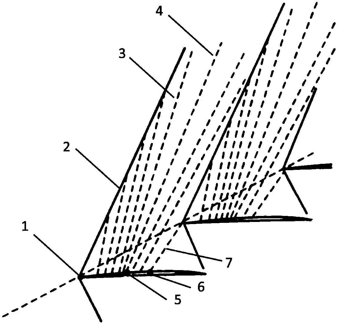 Front edge design method for optimizing suction surface wave system and suppressing fan shock wave noise