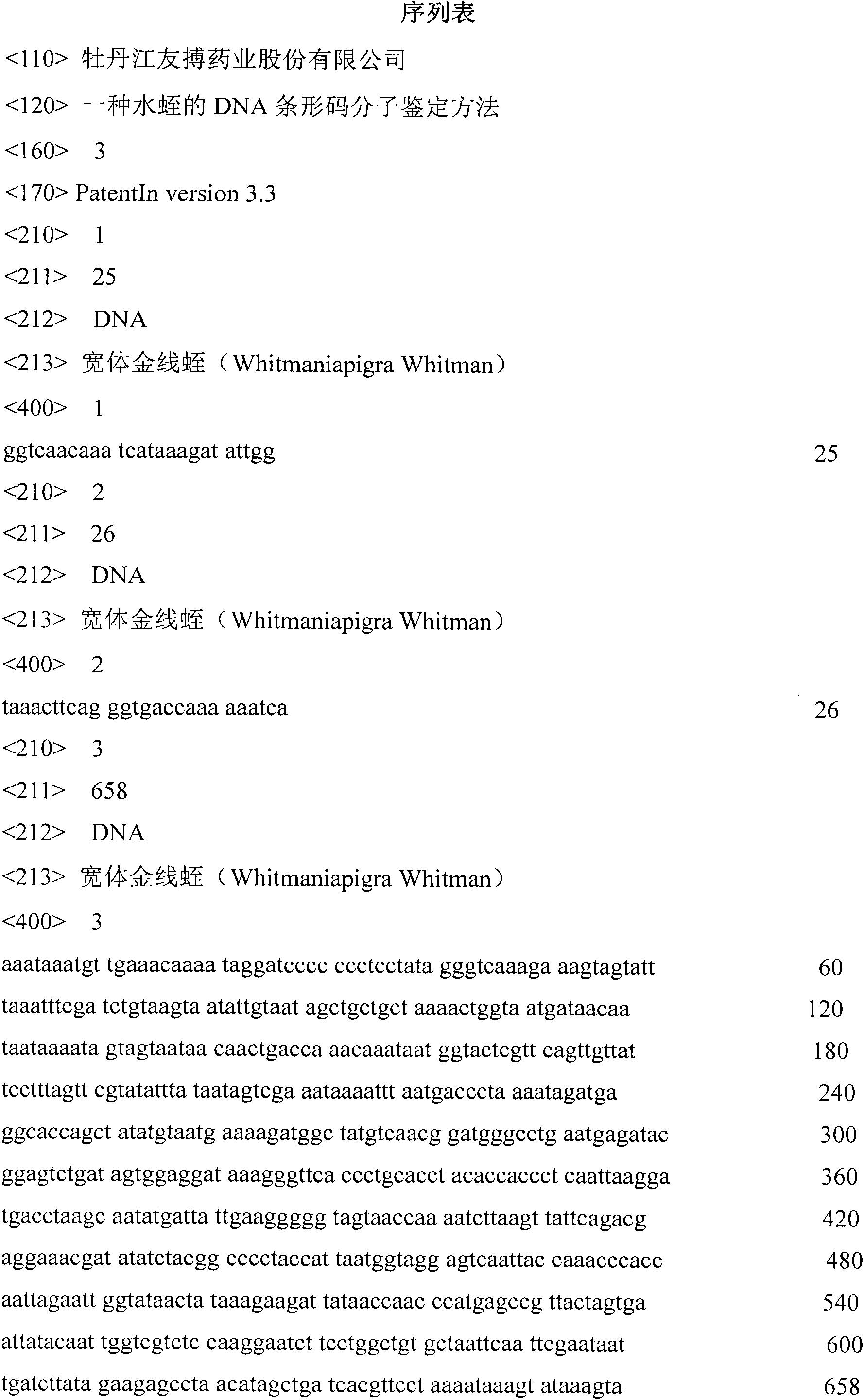 DNA (deoxyribonucleic acid) barcoding based molecular identification method of leech