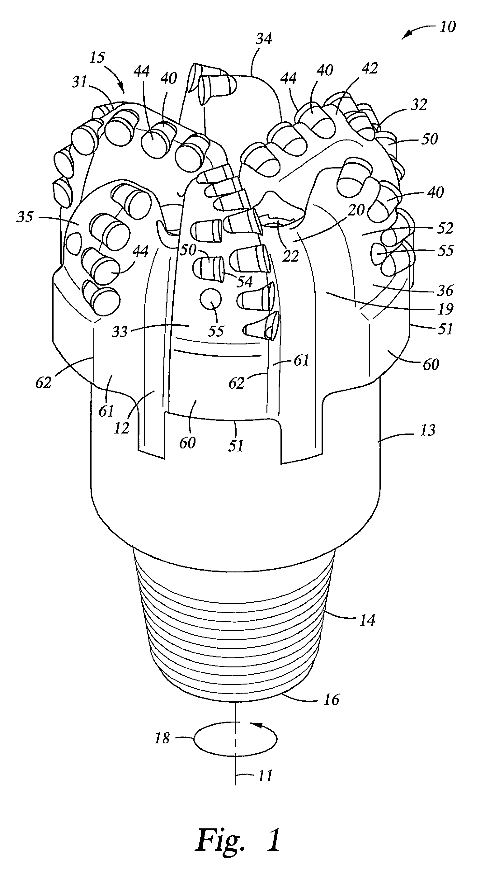 Fixed cutter bit with backup cutter elements on primary blades