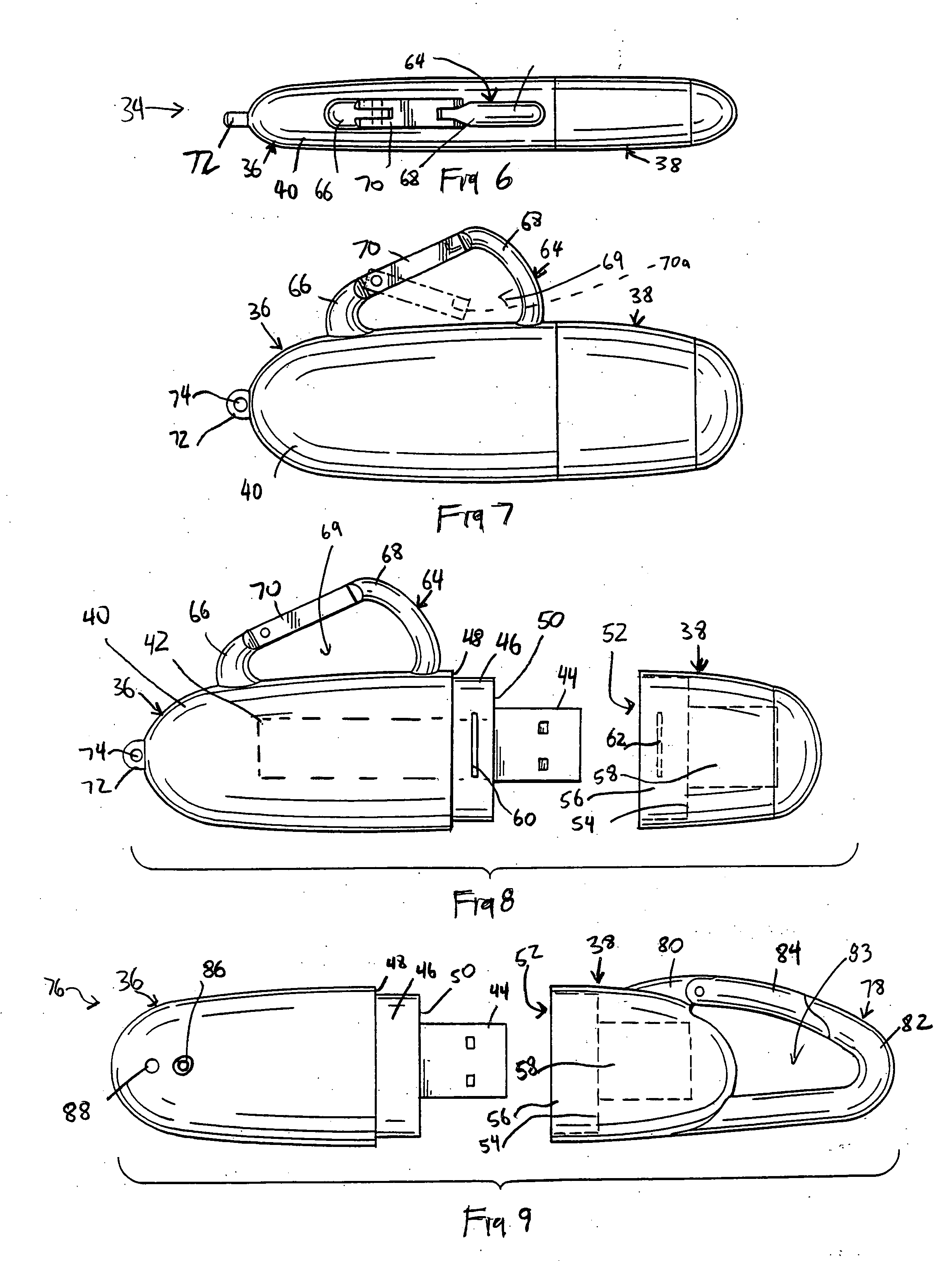 Portable memory device having a carabiner