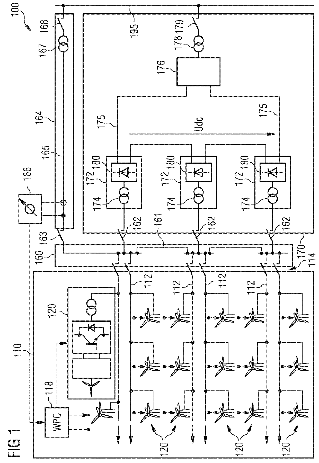 Operating a wind turbine being connected to a utility grid both via a HVDC power connection and via an umbilical AC cable with a network bridge controller performing a power and a voltage control